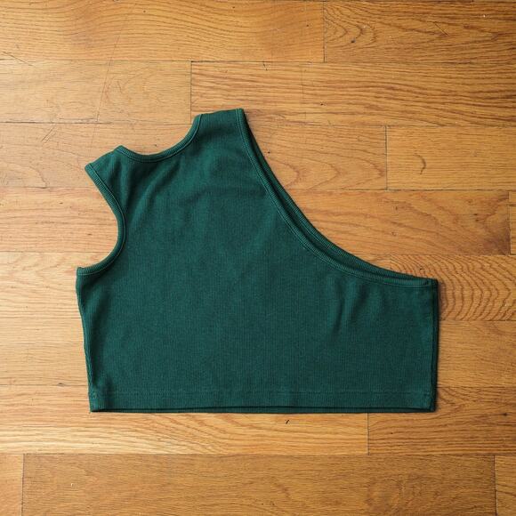 Telfar Cropped Asymmetric Tank in Forest Green‎ Size S Unisex Black Designer - Picture 6 of 7